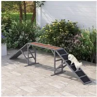 PawHut Agility-Wippe Agility-Ausrüstung mit Sicherheitsstange rutschfester Oberfläche, Tannenholz, Hunde Agility Steg (1-tlg) für Hunde bis 40 kg für Garten 335x55x60cm Grau