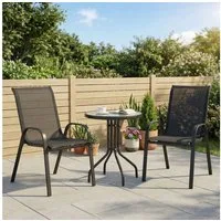 Outsunny Balkonset mit Glastisch, Stapelbare Gartenstühle, (Bistro-Set, 3-tlg., Gartenmöbel Set), Gartengarnitur Schwarz
