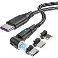 SOONTEC 100W 3 in 1 Schnellladekabel für Smartphon, Laptop, Tablet, magnetisches Ladekabel, USB-C, Lightning, Micro USB, USB zu USB-C Adapter (180 cm), 1 Meter oder 1,8 Meter