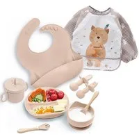 AIMAX Kindergeschirr-Set 9er Baby Geschirrset Set Kindergeschirr Babylöffel Trinklernbecher, Silikon Lätzchen Baby Teller Kinderteller mit Saugnapf