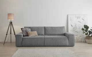 Home affaire 3-Sitzer "SHERWOOD Schlafsofa (257cm) Cord, Samtvelours, Vintage-Lederoptik" Schlaffunktion mit Bettkasten (ca. 136/200cm)