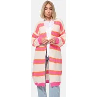 Rayshyne Longstrickjacke langer Cardigan mit Blockstreifen für Damen (Gestreift Bunte Kuschelige Damen Strickjacke Cardigan PM02) bunt gestreift