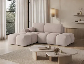 Ecksofa mit Schlaffunktion Sofa PLAY Stoff Sicuro Hellbeige Ottomane Links