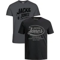 Jack & Jones Print-Shirt (Spar-Set, 2er-Pack) mit hochwertigem Logodruck, aus Baumwolle