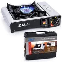 ZMC Gaskocher Edelstahl Campingkocher Gaskocher 1 Flammig, (Wärmeleistung: 2,2KW Tragbarer Kochfeld, Wärmeleistung: 2,2KW Tragbarer Kochfeld), Outdoor Camping Gas Kocher Herd Kartuschenkocher + Transportkoffer