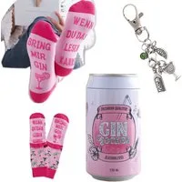 Lucadeau Freizeitsocken Geburtstagsgeschenkset für Frauen Freundin, Gin-Socken mit Spruch anti-rutsch, Geschenk, Gin Geschenk, premium Socken