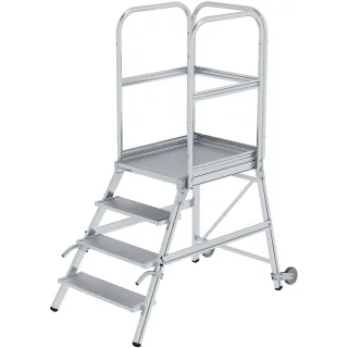 Munk Podesttreppe einseitig begehbar mit Rollen und Griffen Aluminium geriffelt - 056104