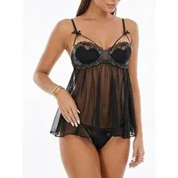 Elegant Love Babydollkleid Dessous-Set, Nachtwäsche – Negligé aus transparenter Spitze und Mesh (Set, 2-tlg., Babydoll + Slip) Reizwäsche: kurzes Schlafkleid für besondere Anlässe