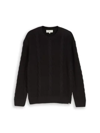 TOM TAILOR Denim - Strickpullover mit Zopfmuster schwarz - Gr. - M