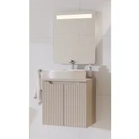 Lomadox Badmöbel-Set NEWPORT-56-CASHMERE, (Spar-Set, 2-St., LED-Spiegel Waschtisch), mit 60cm Waschtisch, Keramikwaschbecken, kaschmir