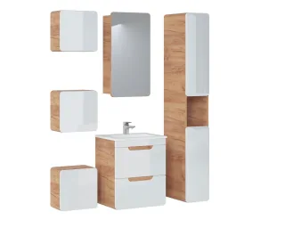 Badmöbel Set 6-tlg Badezimmerset FERMO Weiss HGL inkl. Waschtisch 50cm