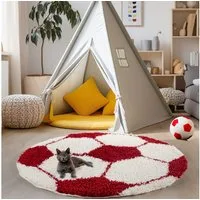 Carpettex Kinderteppich Fußball-Design, Rund, Höhe: 30 mm, Kinder Teppich Fußball-Form Kinderzimmer versch.farben und größen