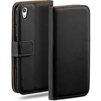 moex Handyhülle für Sony Xperia XA1 Hülle Klappbar Book Case Schwarz 5 Zoll, Klapphülle Kartenfach Flip Cover Handytasche Leder Optik Schutzhülle