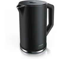 Arendo Wasserkocher aus Edelstahl, Temperatureinstellung 40°–100°C mit Anzeige, Doppelwand, 1,5 l, 2200 W, Teekocher mit Temperaturanzeige, in 5 °C-Schritten einstellbar