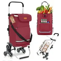 Sekey Einkaufstrolley Klappbarer Einkaufswagen mit Kühlfach, Treppensteiger Trolley 3 in 1, 42 l, Faltbarer Einkaufswagen inkl. Einkaufschip und Spanngurt