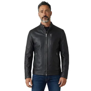 Herren gesteppte schwarze Lammleder-Bikerjacke – Stavanger
