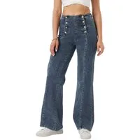 Ital-Design Bootcut-Jeans Hoch taillierte Jeans mit Buttons für Damen - Freizeitlook (90635512) Stretch Bootcut Jeans in Blau
