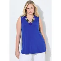 Ulla Popken Longtop Top Perlenstickerei A-Linie V-Ausschnitt ärmellos