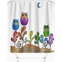 M&W DAS DESIGN Duschvorhang 180x200 Shower curtains Anti schimmel Waschbar Eule bunt