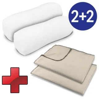 Reiseset bestehend aus: 2 x Knie- und Nackenrolle Visko 40 x 15 cm + 2 x Sleezzz® Smart Kuscheldecke 150 x 200 cm