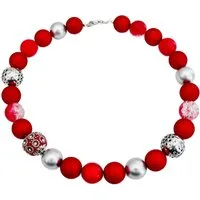 traumschmuck Kette ohne Anhänger 247b Halskette Perlenkette Collier Perlenmix 14-18mm rot silber (Geschenk, Muttertag, Weihnachten, Geburtstag, Valentinstag, incl. Schmuckbox), handgefertigt, Made in Germany
