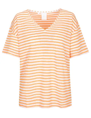 THE FASHION PEOPLE - T-Shirt aus Leinen tangerine stripe - Gr. - XXL