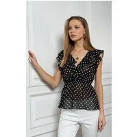 Passioni Rüschentop Chiffon-Top mit Punkten