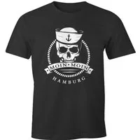 MoonWorks Print-Shirt Herren T-Shirt Totenkopf Matrose Anker Motiv Skull Emblem Schriftzug Moin Moin Hamburg Fun-Shirt Spruch Moonworks® mit Print