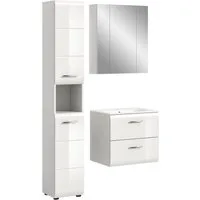 welltime Badezimmer-Set, (Set, 4-St., Hochschrank, Waschtisch inkl. Waschbecken, Spiegelschrank), Bad-Kombination, Bad-Möbel, Badezimmer, Kombination, Kombi