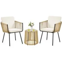 Yaheetech Balkonset 3-Teiliges Gartenmöbel-Set aus Rattangeflecht, Terrassenmöbel mit 2 Sesseln & 1 Couchtisch aus Hartglas