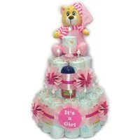 Geschenketorten-Gebhardt Windeln Windeltorte It's a Girl mit Schlafbär rosa, Windelgeschenk für Mädchen