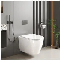 GarveeMore Tiefspül-WC mit 360° Rimless-Spülung, Soft-Close-Funktion, Schnelllösesystem, wandhängend, Abgang Wirbelspülung, aus Keramik, UF-Sitz (großes D-Design), 35×50×35 cm, Weiß