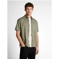 TOM TAILOR Denim Kurzarmshirt mit Leinen und Button-Down-Kragen