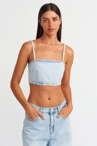 Damen Trägerloses Denim-Cropped-Top