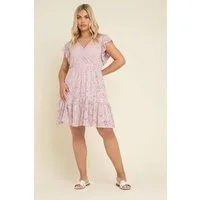 Stil Diva Midikleid Minikleid in Übergröße mit V-Ausschnitt, kurzen Ärmeln, Spitzendetails