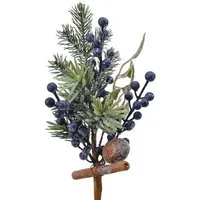 Kunstzweig, Kaemingk, Tannenzweige künstlich 30cm mit blauen Beeren