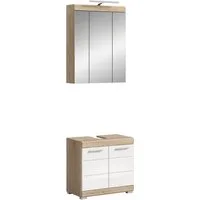 welltime Badmöbel-Set SIENA, 2 teilig, inklusive LED Beleuchtung, bestehend aus:, (Set, 2-St., TOPSELLER), Waschbeckenunterschrank, Spiegelschrank, LED Badaufsatzleuchte