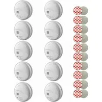 HEITECH 10x Rauchwarnmelder Feuermelder Brandmelder Magnetpad Rauchmelder (85dB Inkl. 9V Batterie + 3M Magnet Klebepad)
