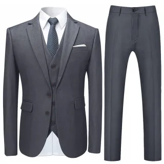 3-teiliger Herrenanzug, Slim Fit, zwei Knöpfe, Nardo-Grau