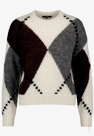 zero - Grobstrick-Pullover mit Intarsie Brown - Gr. - 44