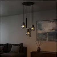 Lightbox Pendelleuchte, ohne Leuchtmittel, Ø 68 cm x 150 cm, 3 x E27 und 2 x GU10, Aluminium Rauchglas, schwarz