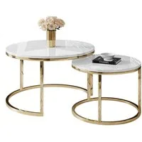 Lookway Couchtisch CIRI 2in1 Hochglanz mit Gold Chrom Gestell (2er Set), Durchmesser: ⌀70 cm und ⌀50 cm