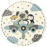 Paco Home Kinderteppich Fino 332, rund, Höhe: 16 mm, 3D-Design, niedliches Tier Motiv, Pastell-Farben, Kinderzimmer