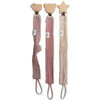 lilimaus Schnullerbefestigung Schnullerkette aus Musselin & Holz - handgemacht, (3-tlg), mit Holzclip & sicherer Länge - schadstoffgeprüfte Musselin-Baumwolle