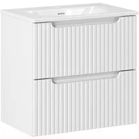 Lomadox Waschtisch NEWPORT-56-WHITE, 61cm breit mit Keramikwaschbecken, weiß mit gerillter Front