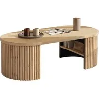 Merax Couchtisch Ovaler Sofatisch Beistelltisch im Rillen-Design skandinavisch (1-St), Wohnzimmertisch mit Ablagefach & Stauraum, 100x50x35cm