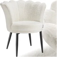 tectake Esszimmerstuhl Sessel dick gepolstert, mit Samtbezug oder Kunstfell, 67 x 64 x 76 (Wohnzimmersessel Stella in Kunstfell creme/schwarz, 1 St), gewölbte, extrabreite Rückenlehne, bodenschonend, Belastbarkeit 120 kg