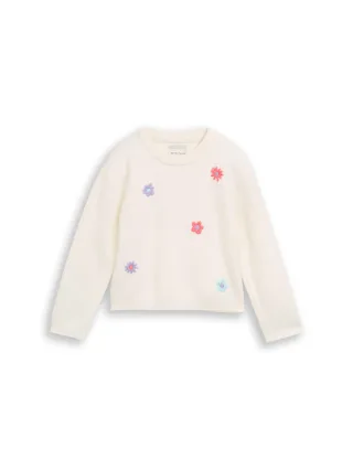 tom tailor kids - Strickpullover mit Blumen-Stickerei gardenia white - Gr. - 134