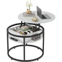 WLIVE Couchtisch Couchtisch Höhenverstellbarer Runder, 2-facher Stauraum & Ablage (Packung, 1 Tisch), Beistelltisch aus Holz & Metall, höhenverstellbar, 60 x 60 x 48-61 cm