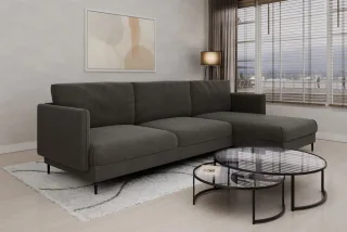 Ecksofa Designersofa HELMER MAX Stoff Baloo Grafit Ottomane Rechts
